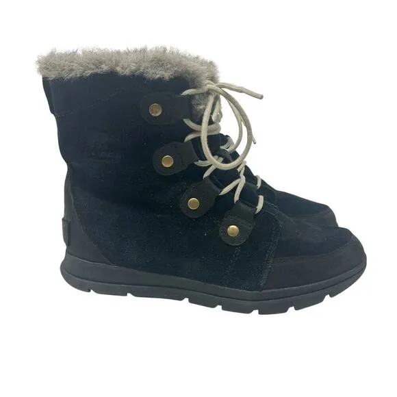 Sorel Explorer Joan Suede Boots Lace-Up Waterproof Weather Black Size US 9.5