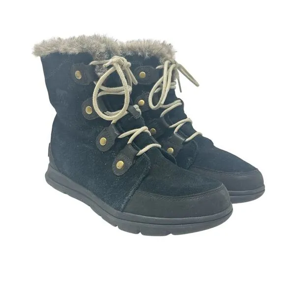 Sorel Explorer Joan Suede Boots Lace-Up Waterproof Weather Black Size US 9.5