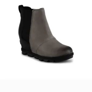 SOREL Gray &amp; Black Joan Of Arctic Wedge II Chelsea Leather  size 9 Ankle Boots