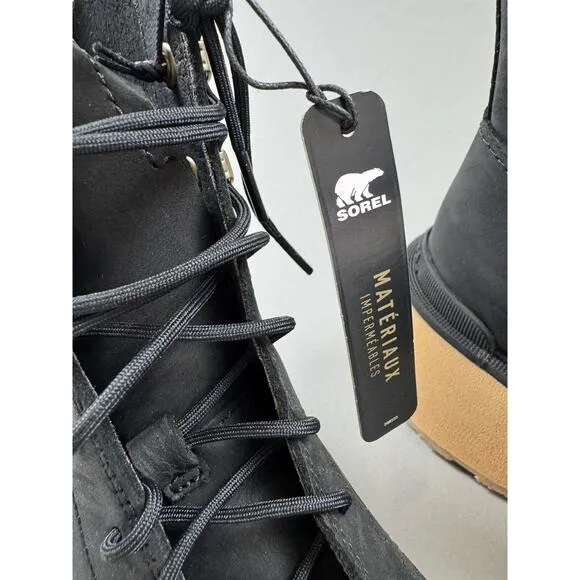 Sorel Hi-Line Boots Waterproof Lace Up Black Suede Chelsea US 9 EU 40