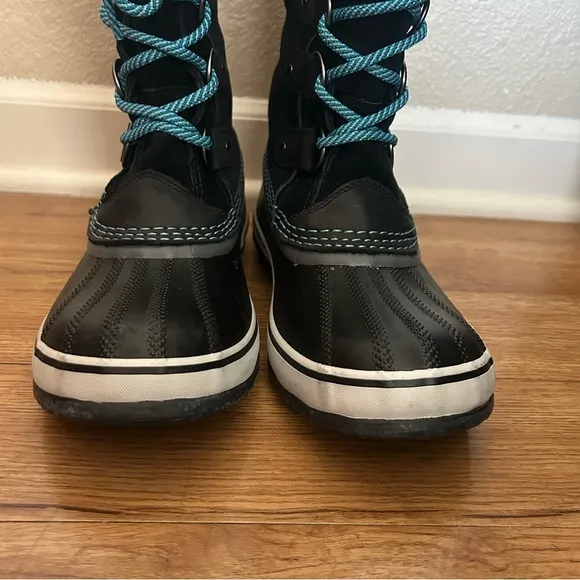 Sorel Joan of Arctic Knit Winter Boots Womens Size 7.5 Black Leather Waterproof