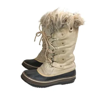 Sorel Joan of Arctic Snow Boots Womens 6 Tan Suede Faux Fur Waterproof Mid-Calf