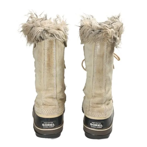 Sorel Joan of Arctic Snow Boots Womens 6 Tan Suede Faux Fur Waterproof Mid-Calf