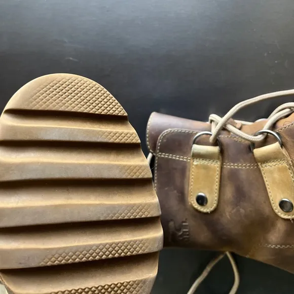 Sorel Joan Of Arctic Wedge Brown Leather Ankle Boots
