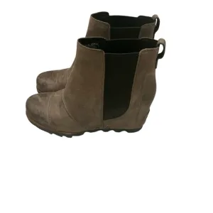Sorel Lea wedge Chelsea ankle boots brown quarry leather size 7.5