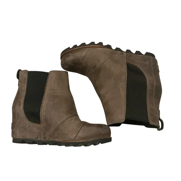 Sorel Lea wedge Chelsea ankle boots brown quarry leather size 7.5