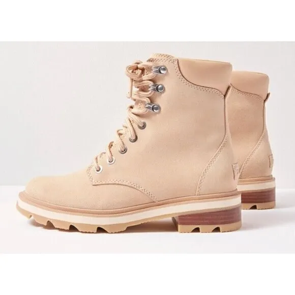 Sorel Lennox Lace Boot‎ Womens 6.5 Camel Tan Suede Ankle Bootie New