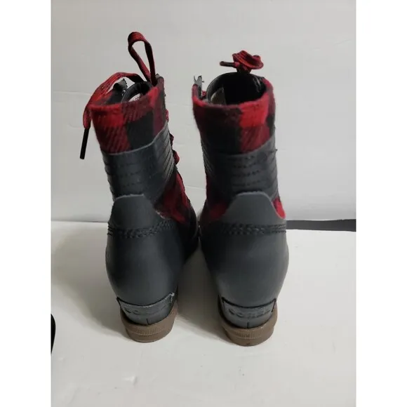Sorel Lexie Wedge Buffalo Plaid Ankle Booties Boots Girls Youth Size 4