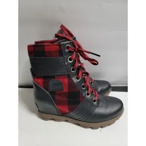 Sorel Lexie Wedge Buffalo Plaid Ankle Booties Boots Girls Youth Size 4