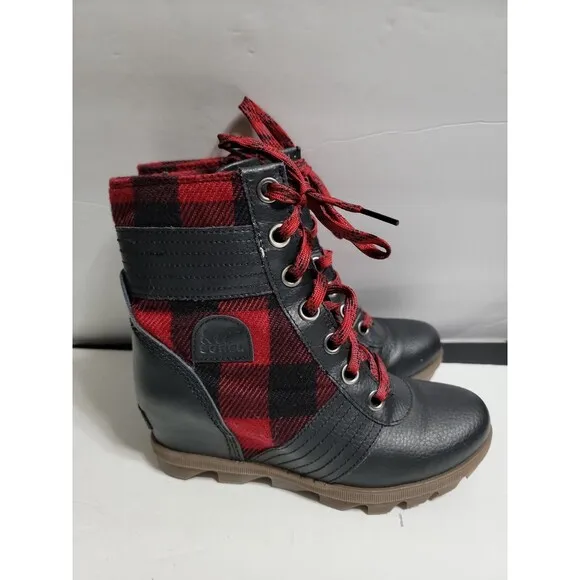 Sorel Lexie Wedge Buffalo Plaid Ankle Booties Boots Girls Youth Size 4