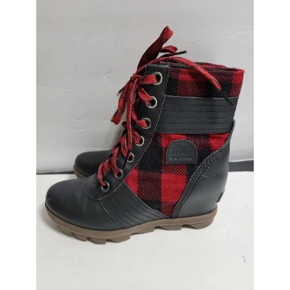 Sorel Lexie Wedge Buffalo Plaid Ankle Booties Boots Girls Youth Size 4