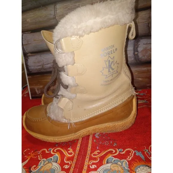 Sorel Nanook Snow Winter Tan Leather Wool Liners Lace Up Boots WOMENS GB 5 US 7