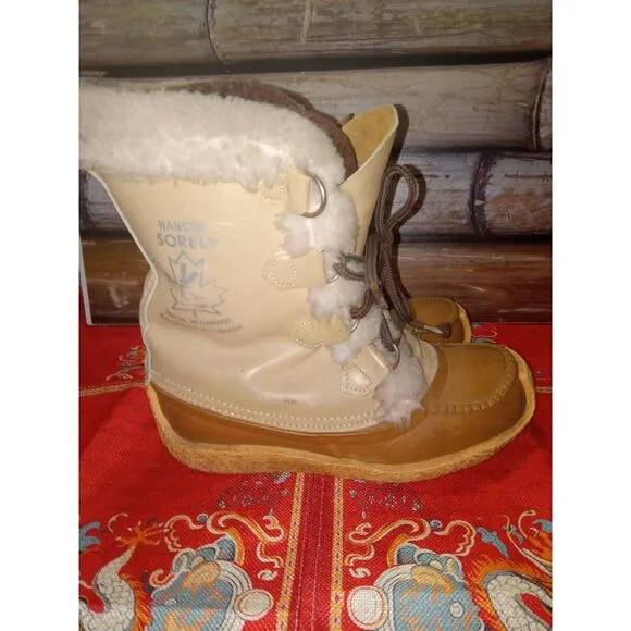 Sorel Nanook Snow Winter Tan Leather Wool Liners Lace Up Boots WOMENS GB 5 US 7