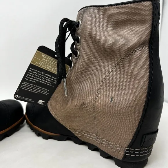 Sorel PDX Wedge Ankle Boots Women Size 8.5 Shoes Waterproof Lace Black Tan