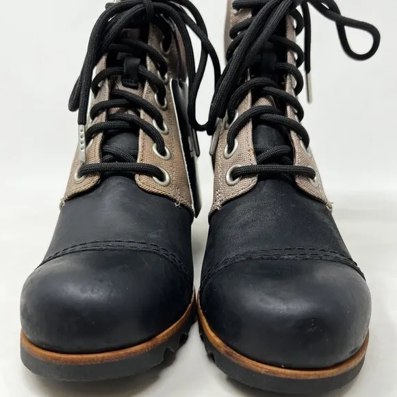 Sorel PDX Wedge Ankle Boots Women Size 8.5 Shoes Waterproof Lace Black Tan