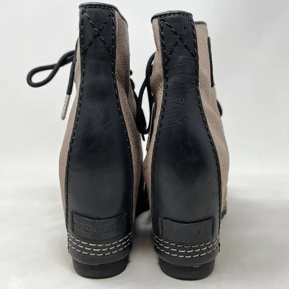 Sorel PDX Wedge Ankle Boots Women Size 8.5 Shoes Waterproof Lace Black Tan