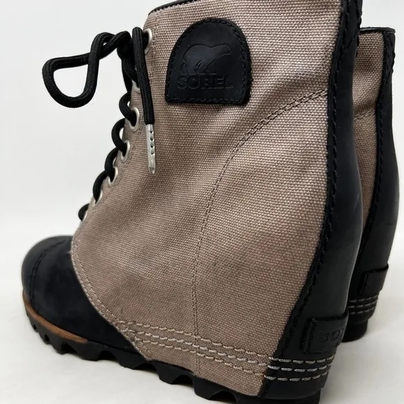 Sorel PDX Wedge Ankle Boots Women Size 8.5 Shoes Waterproof Lace Black Tan