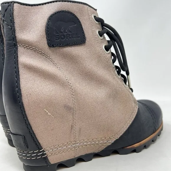 Sorel PDX Wedge Ankle Boots Women Size 8.5 Shoes Waterproof Lace Black Tan