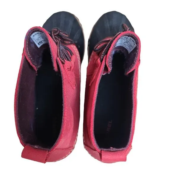 Sorel Red Black Gypsy Out N About Waterproof Lace Up Ankle Boots NEW 7 1/2