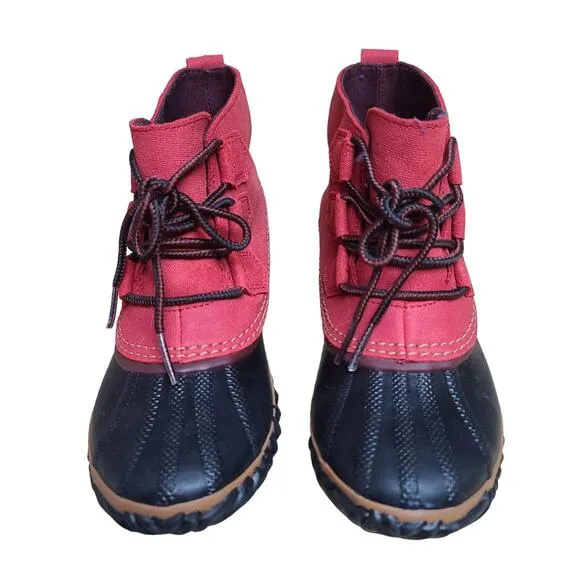 Sorel Red Black Gypsy Out N About Waterproof Lace Up Ankle Boots NEW 7 1/2