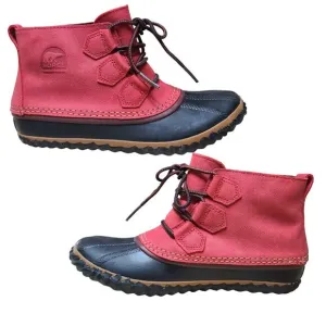 Sorel Red Black Gypsy Out N About Waterproof Lace Up Ankle Boots NEW 7 1/2
