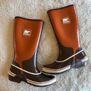 SOREL SORELLINGTON Women’s Size 8 Rubber Waterproof Tall Rain Brown Orange Boots