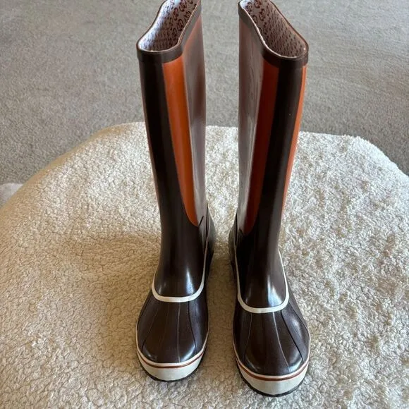 SOREL SORELLINGTON Women’s Size 8 Rubber Waterproof Tall Rain Brown Orange Boots