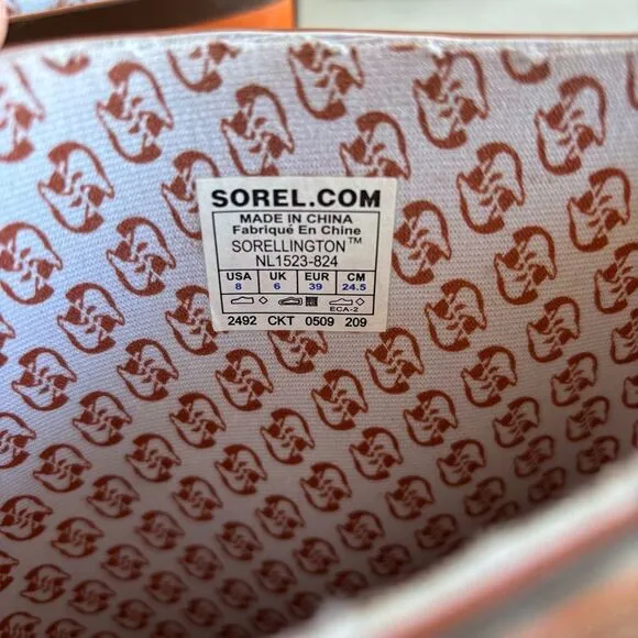 SOREL SORELLINGTON Women’s Size 8 Rubber Waterproof Tall Rain Brown Orange Boots