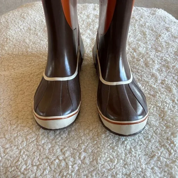 SOREL SORELLINGTON Women’s Size 8 Rubber Waterproof Tall Rain Brown Orange Boots