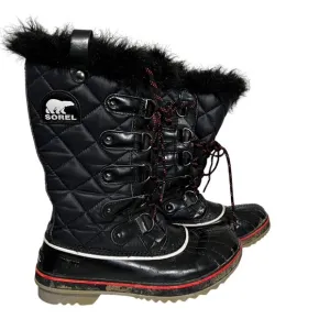 Sorel Tofino Womens Black Fur Trim Waterproof Winter Boots Size 9 Quilted