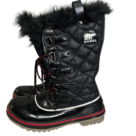 Sorel Tofino Womens Black Fur Trim Waterproof Winter Boots Size 9 Quilted