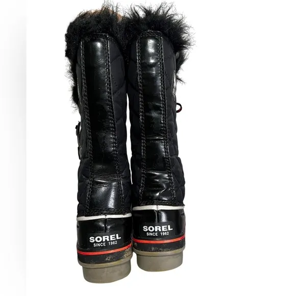 Sorel Tofino Womens Black Fur Trim Waterproof Winter Boots Size 9 Quilted