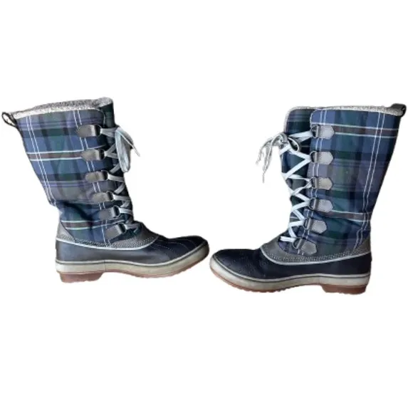 SOREL Trivoli Plaid 18131 Waterproof RubberSole Boots Size 7.5 Warm Lining Flaws