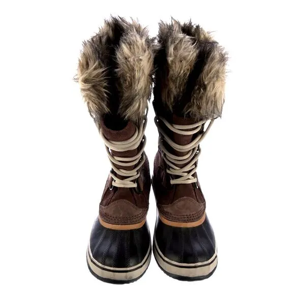 Sorel Womans 8 Joan of Arctic Waterproof Suede Winter Boots Fur Lining Brown EUC