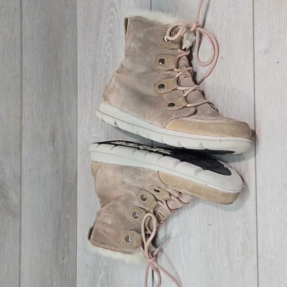 Sorel Women Ankle Leather Snow Winter Fur Boots shoes sz 8.5