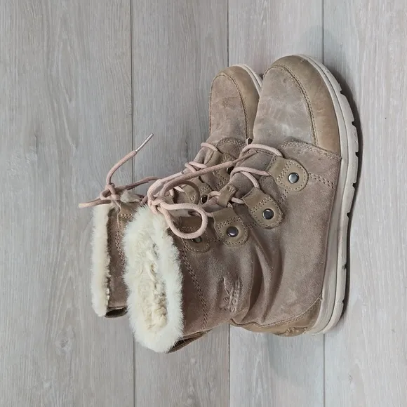 Sorel Women Ankle Leather Snow Winter Fur Boots shoes sz 8.5
