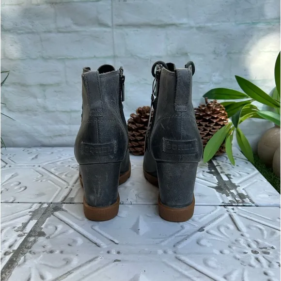 Sorel women Joan Uptown GreyLace Up Wedge Booties waterproof line new 9.5