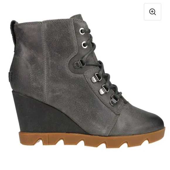 Sorel women Joan Uptown GreyLace Up Wedge Booties waterproof line new 9.5