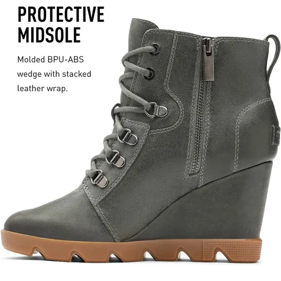 Sorel women Joan Uptown GreyLace Up Wedge Booties waterproof line new 9.5