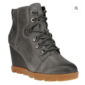 Sorel women Joan Uptown GreyLace Up Wedge Booties waterproof line new 9.5