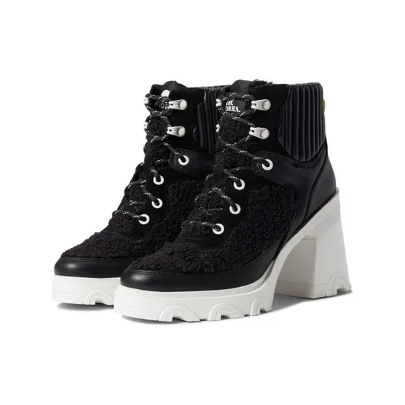 Sorel Women's Brex Heel Cozy Lace Booties Boots Sizes 9.5 Black Sea Salt NEW