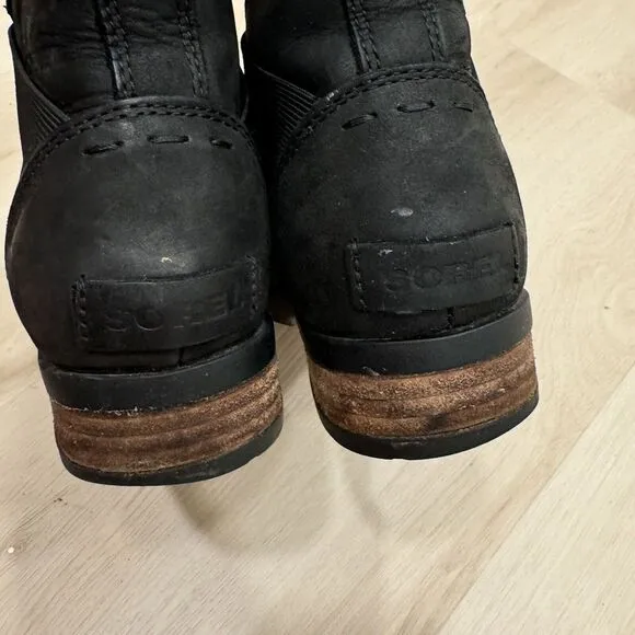 Sorel Women's Emelie Chelsea Black Leather Boots Size‎ 7.5 Ankle