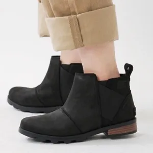 Sorel Women's Emelie Chelsea Black Leather Boots Size‎ 7.5 Ankle