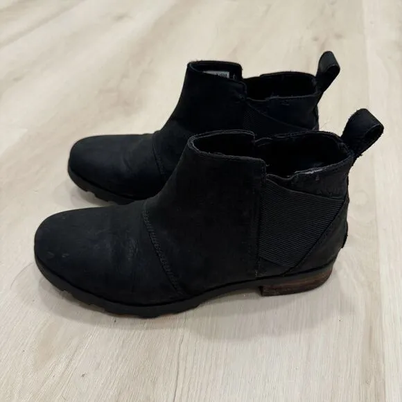 Sorel Women's Emelie Chelsea Black Leather Boots Size‎ 7.5 Ankle