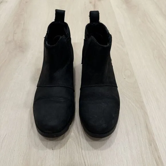 Sorel Women's Emelie Chelsea Black Leather Boots Size‎ 7.5 Ankle