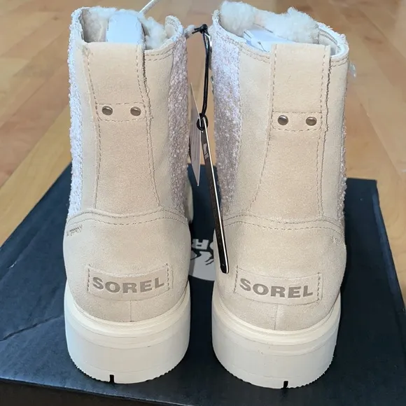 Sorel Women's Lennox Lace cozy WP lamb shearling lace up boots cream 7 N…