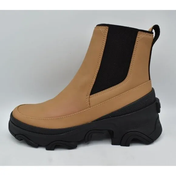 Sorel Womens Size 7 Brex Tawny Buff Black Leather Waterproof Chelsea Boots Shoes
