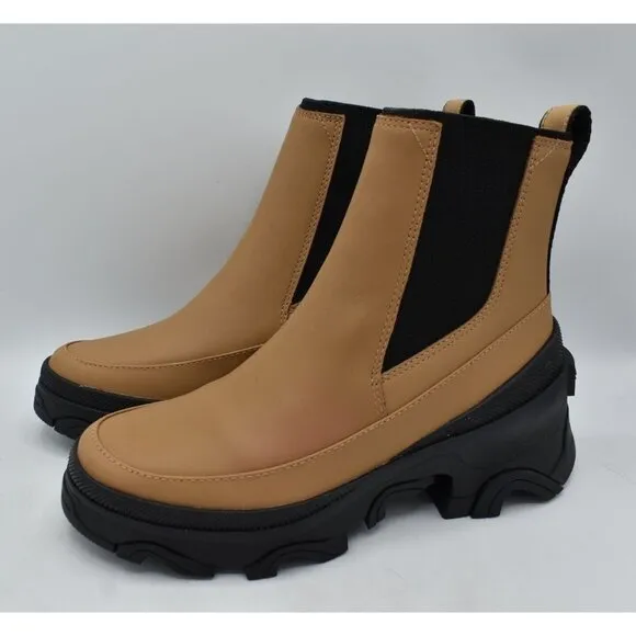 Sorel Womens Size 7 Brex Tawny Buff Black Leather Waterproof Chelsea Boots Shoes
