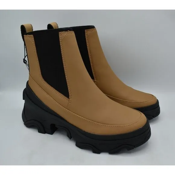 Sorel Womens Size 7 Brex Tawny Buff Black Leather Waterproof Chelsea Boots Shoes