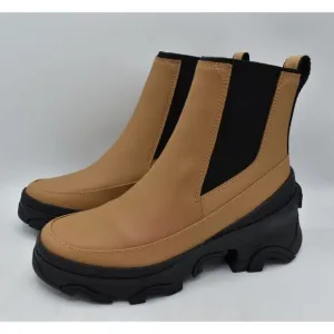 Sorel Womens Size 7 Brex Tawny Buff Black Leather Waterproof Chelsea Boots Shoes